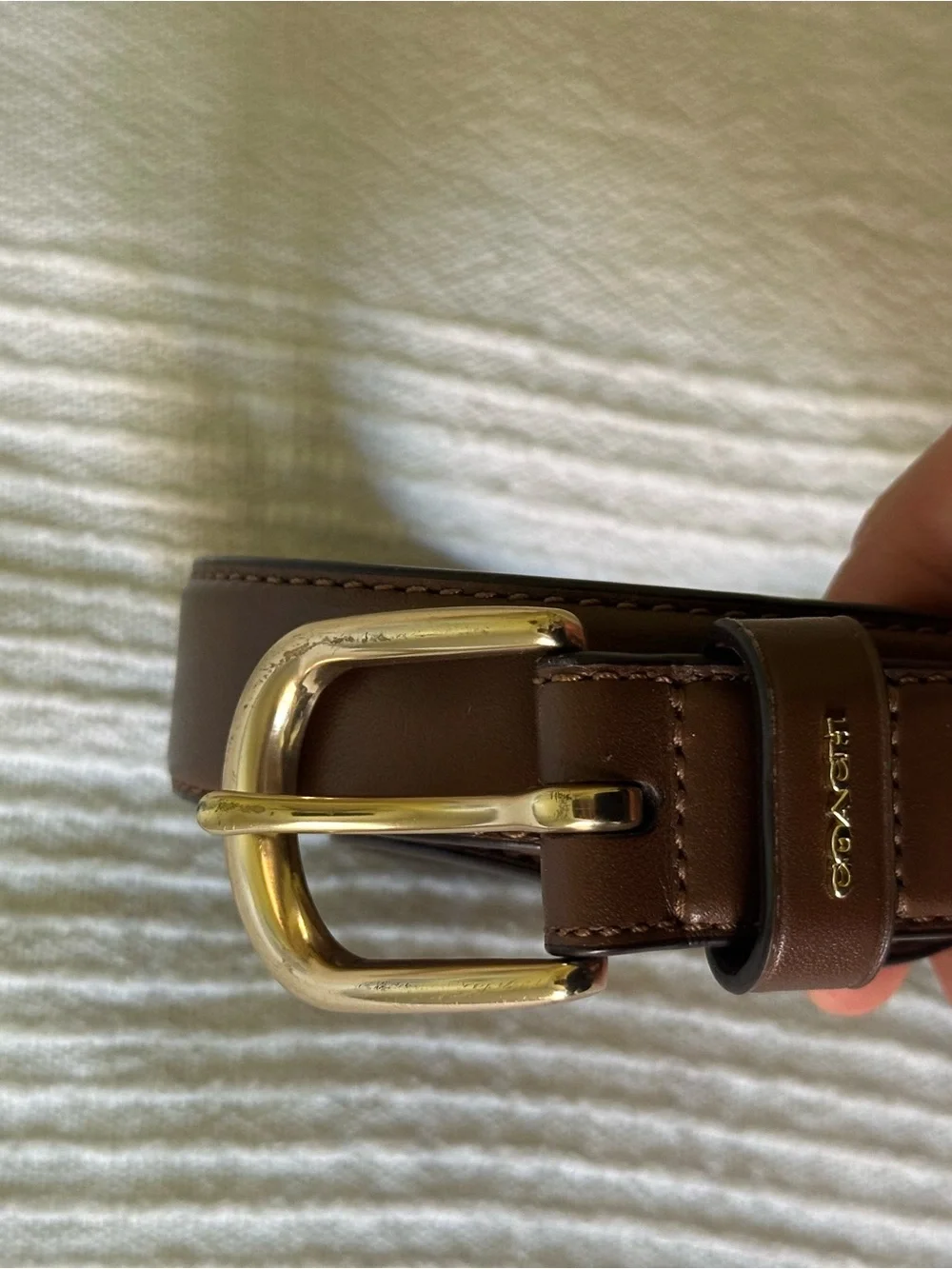 Coach Brown Leather Belt with Gold Tone Buckle
